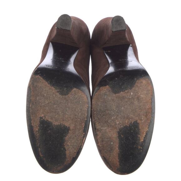 Marc Jacobs Brown Suede Gold Bronze Studded Low Open Front Booties Size 10.5 - Picture 5 of 5